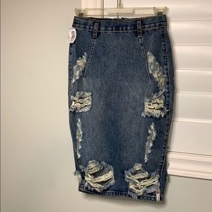 long jean pencil skirt